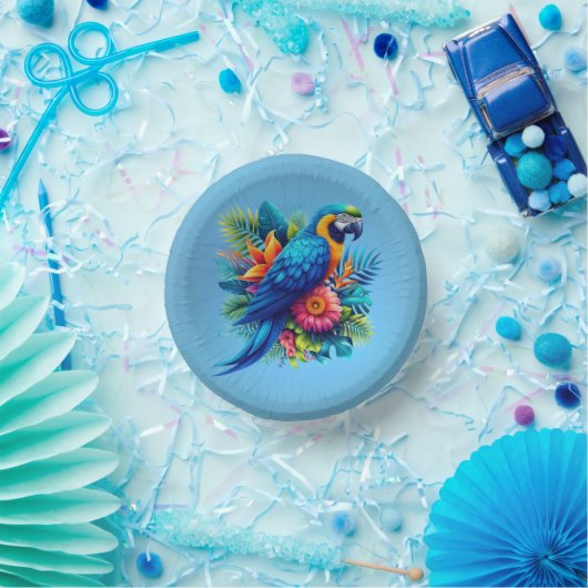 Kleurrijke, blauwe tropische ara papieren kommen (Feest)