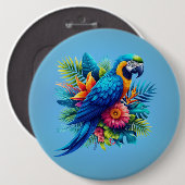 Kleurrijke, blauwe tropische ara ronde button 6,0 cm (Voorkant /achterkant)