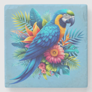 Kleurrijke, blauwe tropische ara stenen onderzetter