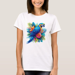Kleurrijke, blauwe tropische ara t-shirt