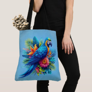 Kleurrijke, blauwe tropische ara tote bag