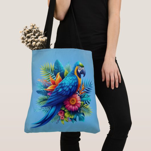 Kleurrijke, blauwe tropische ara tote bag (Dichtbij)