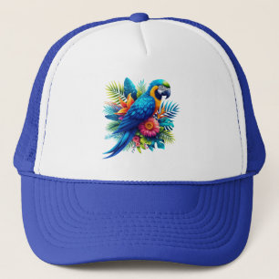 Kleurrijke, blauwe tropische ara trucker pet