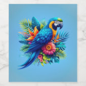 Kleurrijke, blauwe tropische ara wijn etiket (Enkel label)