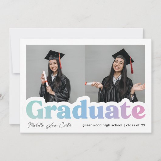 Kleurrijke Blauwe Typografie 2025 Afstuderen Foto Aankondiging (Voorkant)