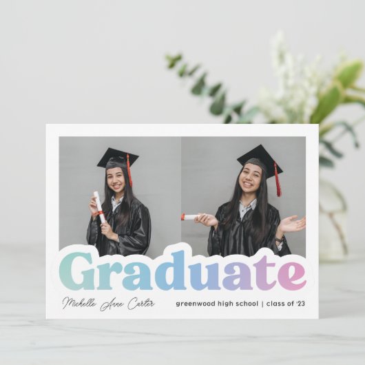 Kleurrijke Blauwe Typografie 2025 Afstuderen Foto Aankondiging (Staand voorkant)