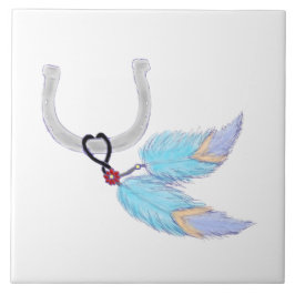 Kleurrijke blauwe veren Hoefijzer Tegel Tegeltje