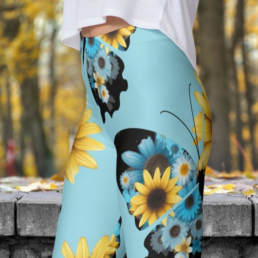 Kleurrijke Blauwe Vlinder Bloemenpatroon Leggings