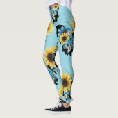 Kleurrijke Blauwe Vlinder Bloemenpatroon Leggings (Links)