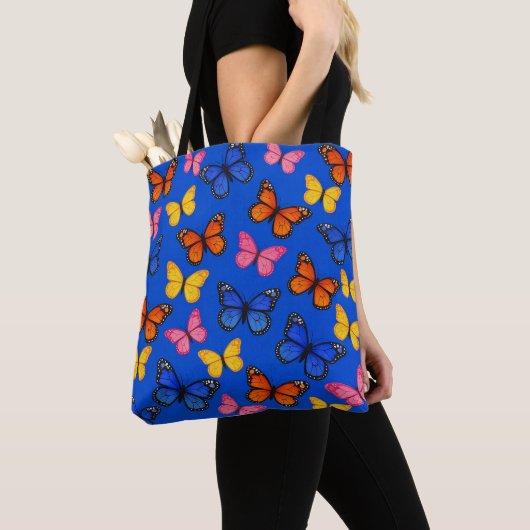 Kleurrijke Blauwe Vlinders Tote Bag (Dichtbij)