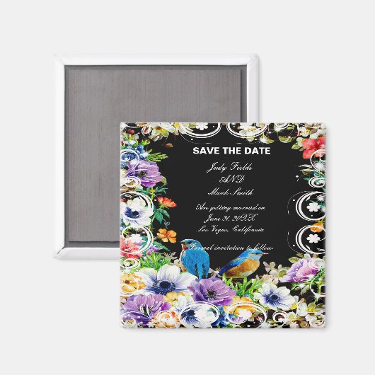 Kleurrijke Blauwe Vogels & Botanisch sparen de dat Magneet (Voorkant / Achterkant)