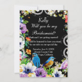 Kleurrijke Blauwe Vogels & Botanische Bloemen Brui Kaart (Voorkant)