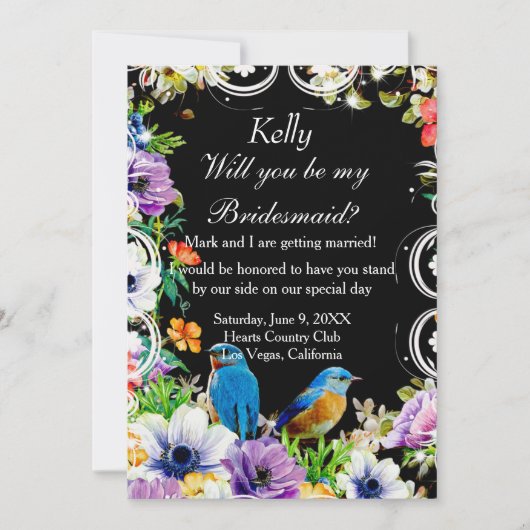 Kleurrijke Blauwe Vogels & Botanische Bloemen Brui Kaart (Voorkant)