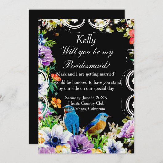 Kleurrijke Blauwe Vogels & Botanische Bloemen Brui Kaart (Voorkant / Achterkant)