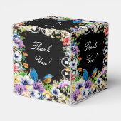 Kleurrijke blauwe vogels en botanische bloemen bedankdoosjes (Achterkant)