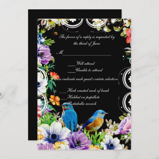 Kleurrijke Blauwe Vogels en Botanische Bloemen Rea Kaart (Voorkant / Achterkant)