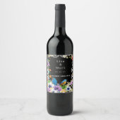 Kleurrijke blauwe vogels en botanische bloemen wijn etiket (Voorkant)