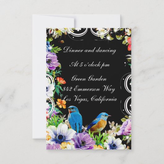 Kleurrijke blauwe vogels en botanische bloemenontv kaart (Voorkant)