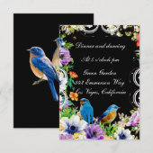 Kleurrijke blauwe vogels en botanische bloemenontv kaart (Voorkant / Achterkant)