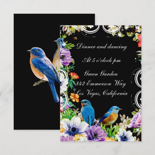 Kleurrijke blauwe vogels en botanische bloemenontv kaart (Voorkant / Achterkant)