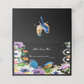 Kleurrijke blauwe vogels en botanische bloemetafel plaatskaartje (Buitenkant ongevouwen)