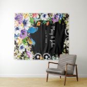 Kleurrijke blauwe vogels en botanische foto achter wandkleed (In Situ (horizontaal))