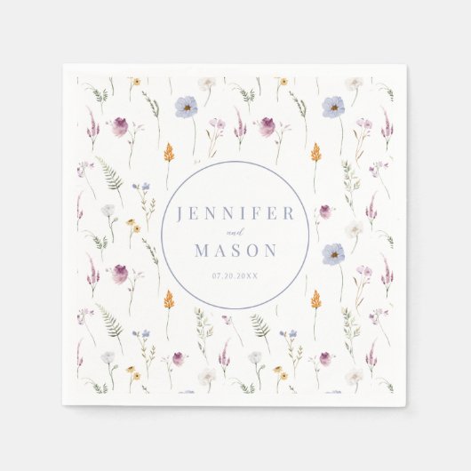 Kleurrijke blauwe wildflower bruiloft papieren ser servet (Voorkant)
