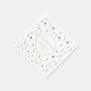 Kleurrijke blauwe wildflower bruiloft papieren ser servet