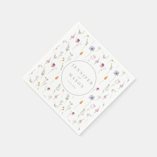 Kleurrijke blauwe wildflower bruiloft papieren ser servet (Hoek)