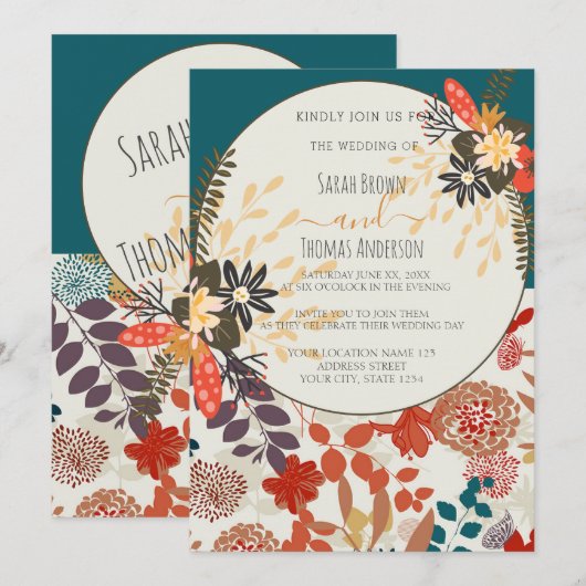 KLEURRIJKE BLAUWGROEN BOHO BLOEM KAART (Voorkant / Achterkant)