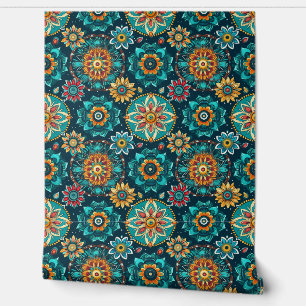 Kleurrijke blauwgroen moderne Boho Waterverf Behang