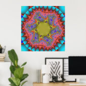 Kleurrijke Blauwgroen, Roze en Groene Fractal Poster (Thuiskantoor)