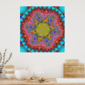 Kleurrijke Blauwgroen, Roze en Groene Fractal Poster (Keuken)