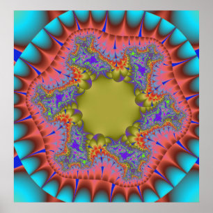 Kleurrijke Blauwgroen, Roze en Groene Fractal Poster