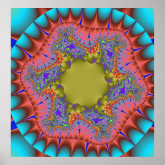 Kleurrijke Blauwgroen, Roze en Groene Fractal Poster