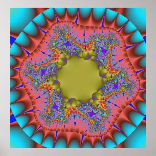 Kleurrijke Blauwgroen, Roze en Groene Fractal Poster (Voorkant)