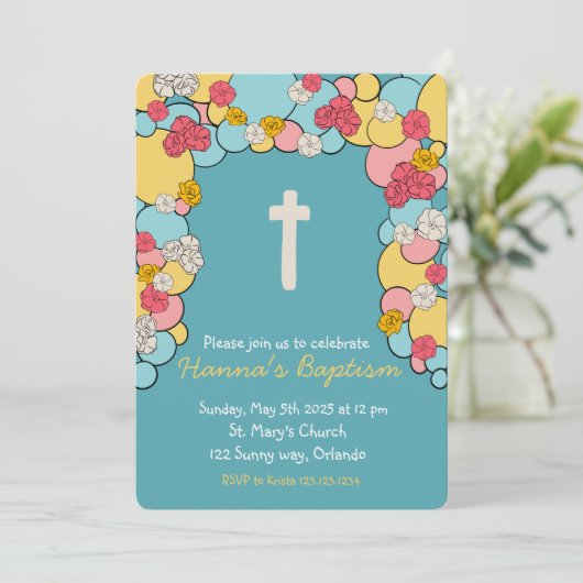 Kleurrijke Blessing Doopuitnodiging Kaart (Staand voorkant)