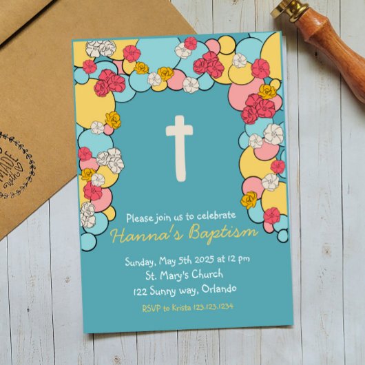 Kleurrijke Blessing Doopuitnodiging Kaart