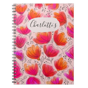Kleurrijke Blij Heldere Oranje Roze Moderne Bloemm Notitieboek