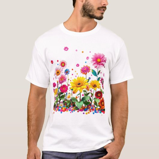 Kleurrijke Bloeiende Bloemen Met Levendige Bloemen T-shirt (Voorkant)