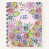 Kleurrijke Bloeiende Bloemen Naam en Initiaal Notitieboek (Voorkant)