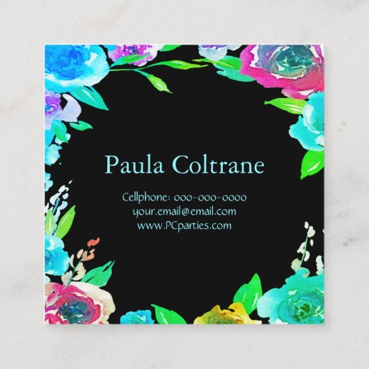 Kleurrijke Bloeiende Bloemen voor Professionele Be Vierkante Visitekaartje (Achterkant)