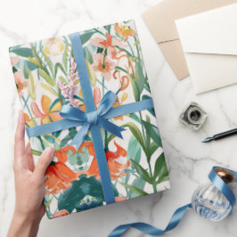 Kleurrijke bloeiende bloemenbruiloft cadeaupapier