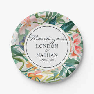 Kleurrijke bloeiende bloemenbruiloft papieren bordje