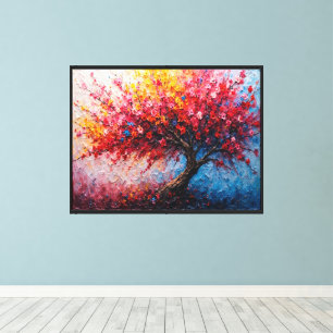 Kleurrijke Bloeiende Boom – Impasto olieverfschild Canvas Afdruk