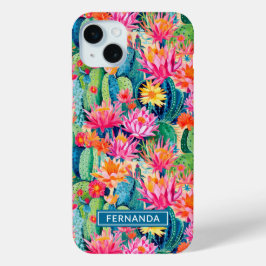 Kleurrijke Bloeiende Cacti Gepersonaliseerd iPhone 15 Mini Hoesje