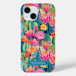 Kleurrijke Bloeiende Cactussen Gepersonaliseerd iPhone 15 Case