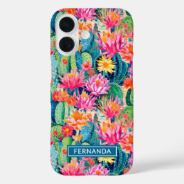 Kleurrijke Bloeiende Cactussen Gepersonaliseerd iPhone 16 Hoesje