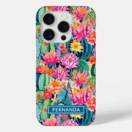 Kleurrijke Bloeiende Cactussen Gepersonaliseerd iPhone 15 Pro Case