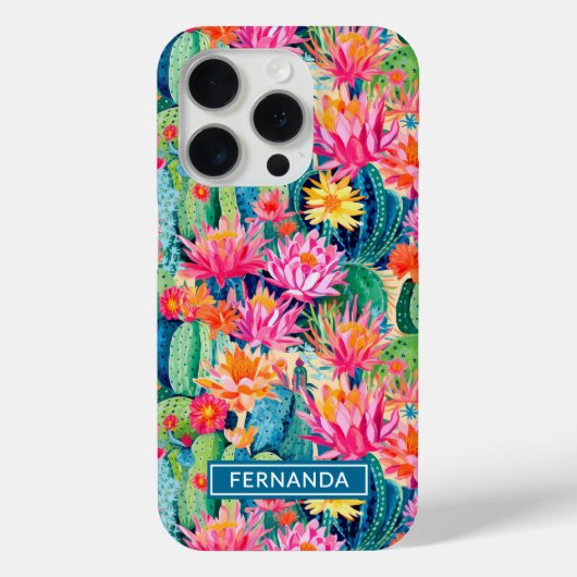 Kleurrijke Bloeiende Cactussen Gepersonaliseerd Case-Mate iPhone Case (Achterkant)